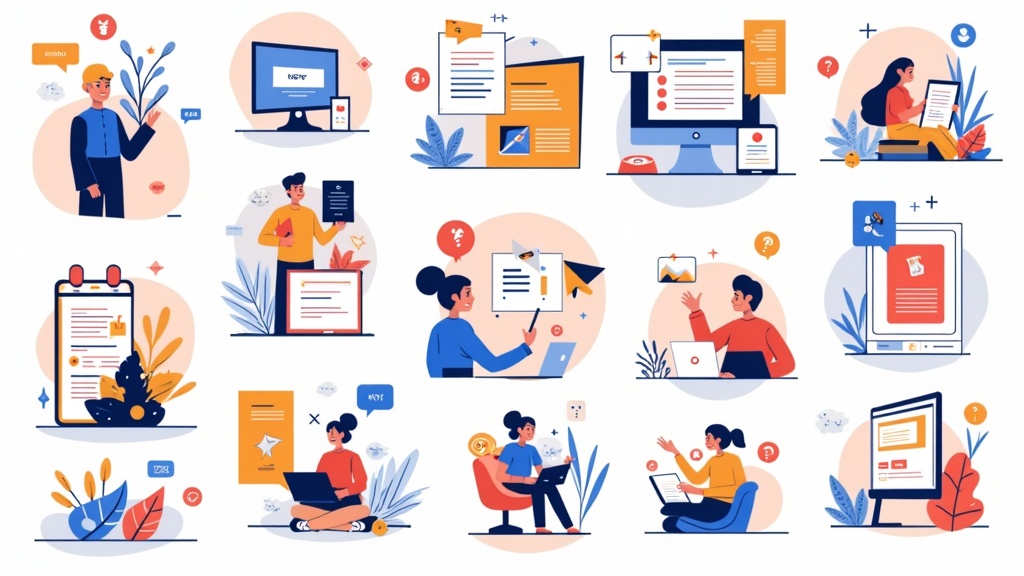A bold and colorful collection of marketing graphics, social media posts, and website banners, featuring contrasting colors and clear calls to action, without any text.