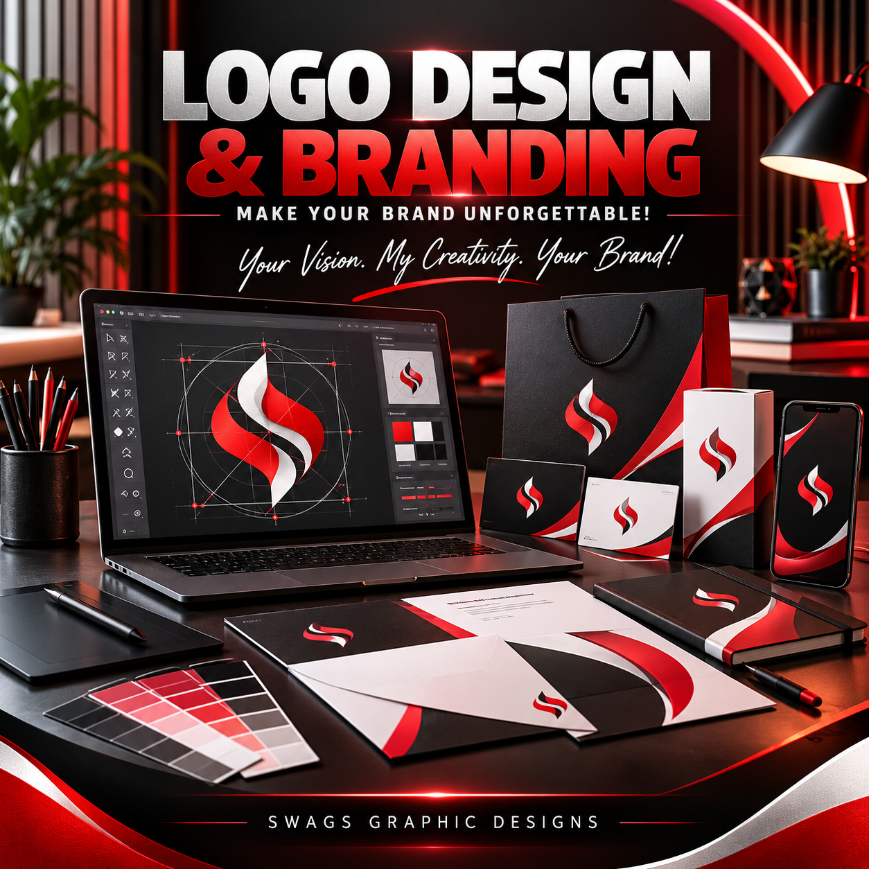 red and white logo branding showcase